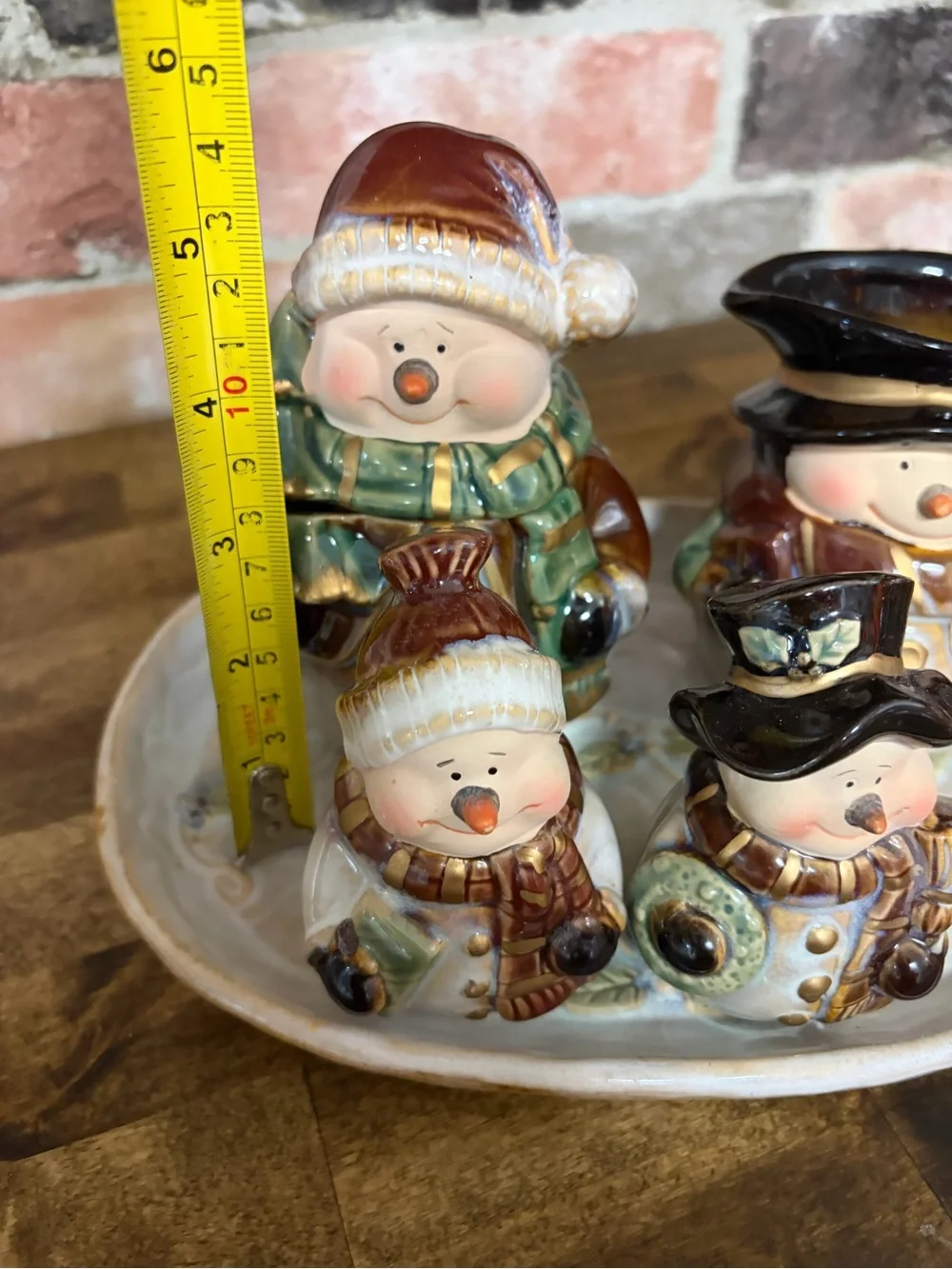 Holiday Snowman Hostess Set Ceramic Serving Set - White/Red